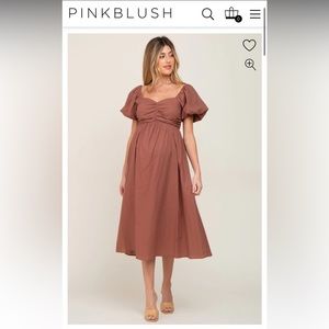 Pink Blush Mocha Sweetheart Neck Puff Sleeve Maternity Dress